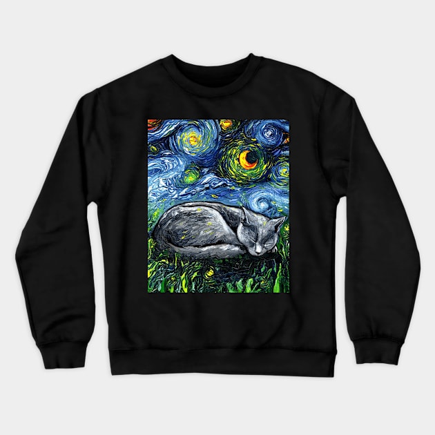 Sleepy Russian Blue Night Crewneck Sweatshirt by sagittariusgallery